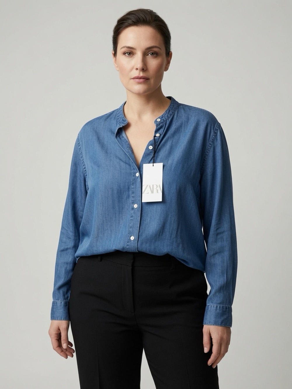Zara Blue Denim-Effect Button-Down Shirt